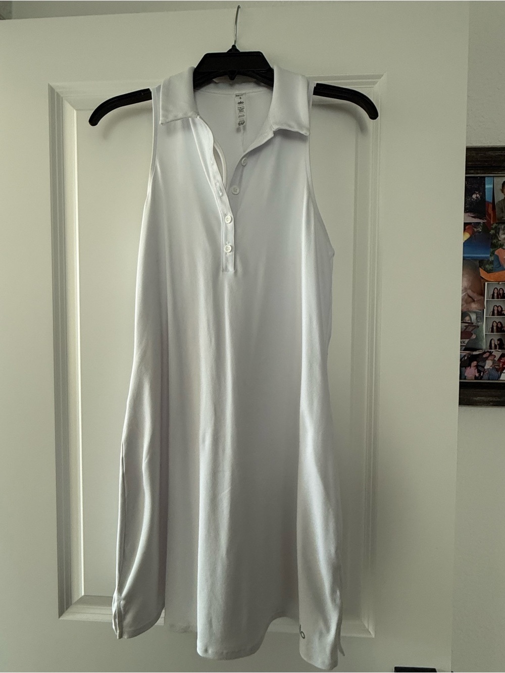 ALO Yoga White Sleeveless Polo Mini Dress with Button Placket